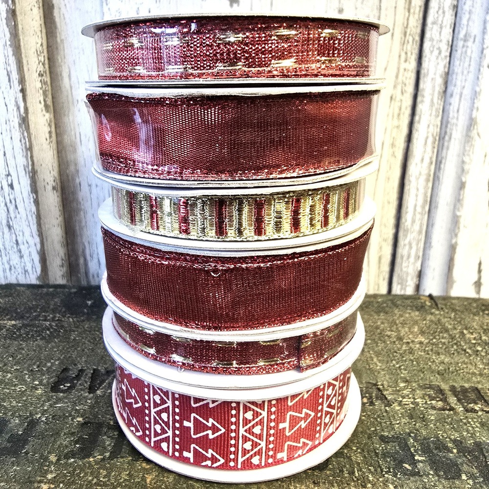 6 PC‎ Set Celebrate It Christmas Ribbon Red Gold Holiday Metallic Shimmer NEW